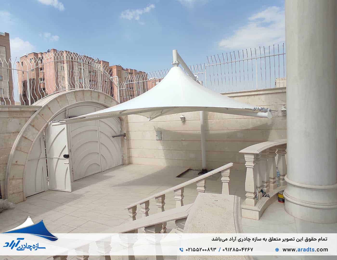 تصویر پروژه: سایبان پارکینگ خودرو مدل سانشید طرح خیمه جهرم شیراز